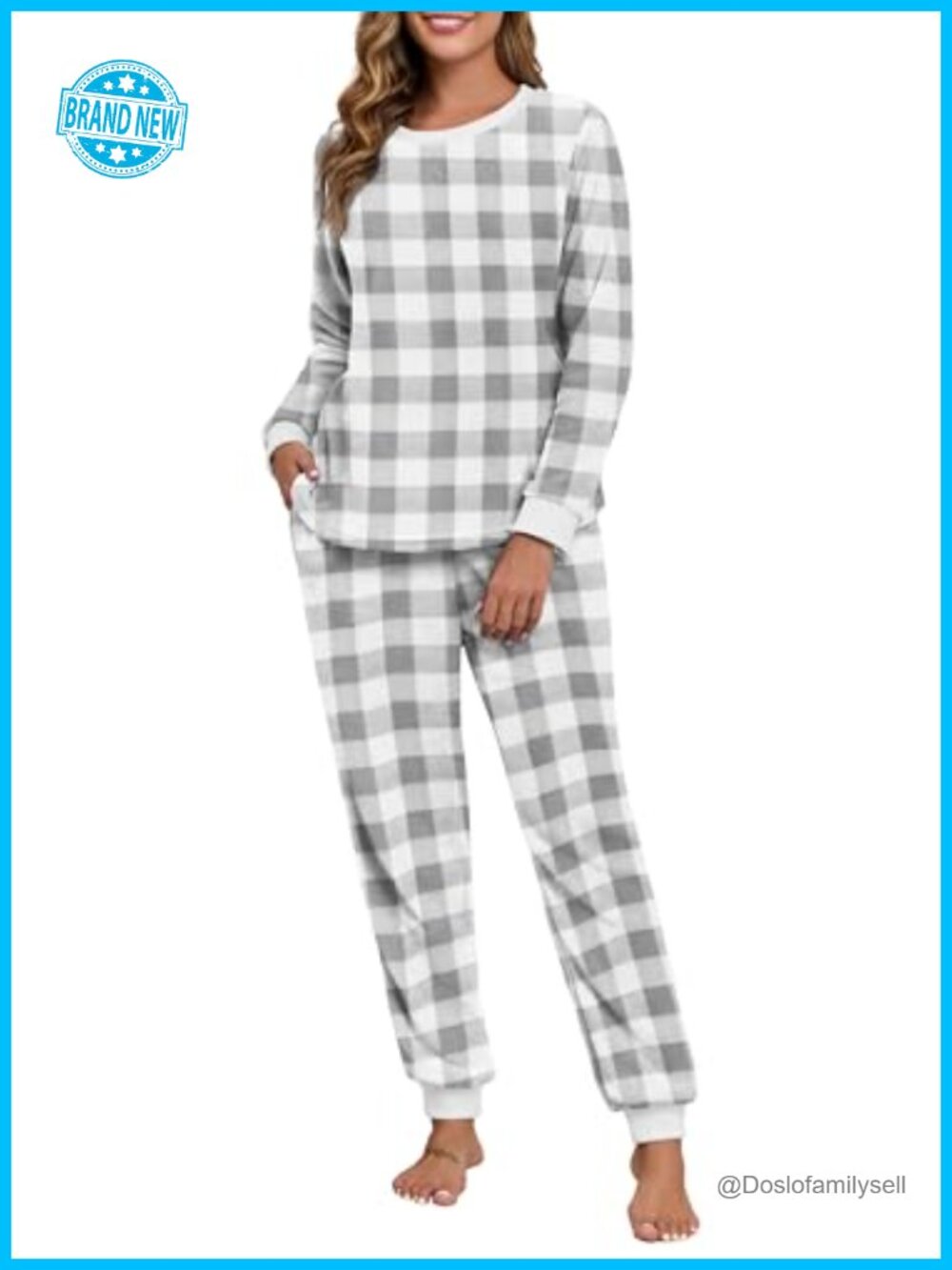 Flannel Pajama Set for Women Winter Sleep Lounge 2-Piece Plaid
